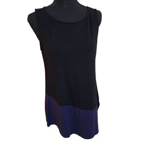 Eileen Fisher Womens Colorblock Asymmetric Hem Tunic Tank Top Black Blue Medium